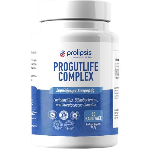 Prolipsis ProGutLife Complex Хранителна добавка с 5 различни високоефективни пробиотика за балансиране на чревната микрофлора и добрата функция на стомашно-чревната система 60 капсули