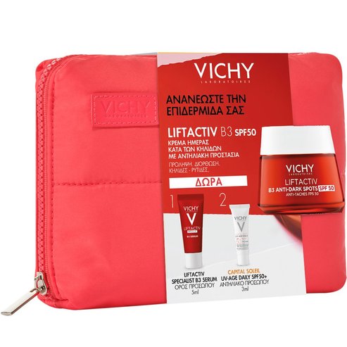 Vichy Promo Liftactiv B3 Anti-Dark Spots Day Cream Spf50, 50ml & Подарък B3 Face Serum 5ml & Capital Soleil UV- Age Daily Spf50+, 3ml & торбичка 1 бр