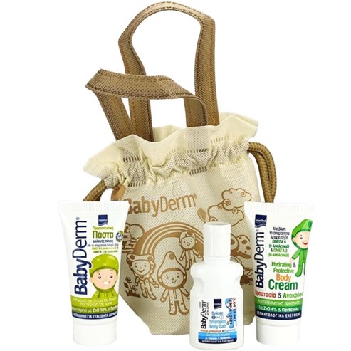 Babyderm Подарък Body Cream 30ml & Protective Paste for Diaper Change 30ml & Shampoo & Body Bath 30ml & Чантичка 1 бр