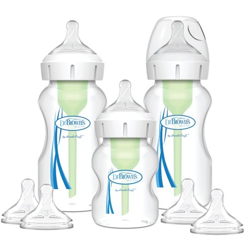 Dr. Brown’s Promo Options+ Anti-colic Plastic Bottle Wide Neck 0m+ (2x270ml) & (1x150ml) & Natural Flow Level 1 Silicone Teat 3 бр & Level 2 - Level 3 (2x2бр)  