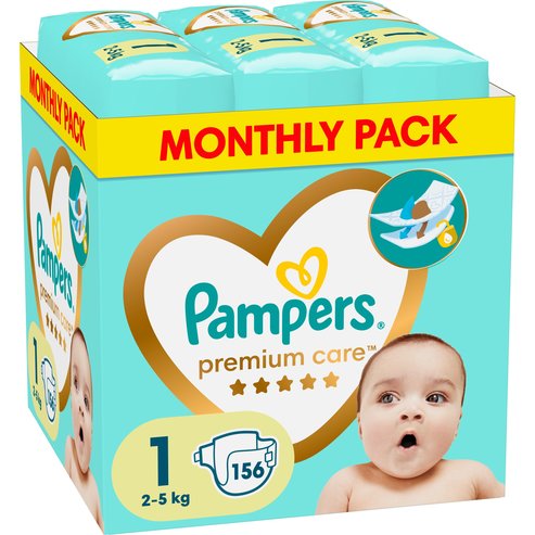 Pampers Premium Care Monthly Pack Νο1 (2-5kg) 156 бр (3x52 бр)