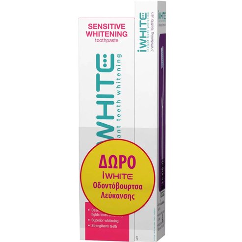 iWhite Promo Sensitive Whitening Toothpaste 1450ppm 75ml & Подарък Whitening Toothbrush Бяло - прозрачно 1 бр