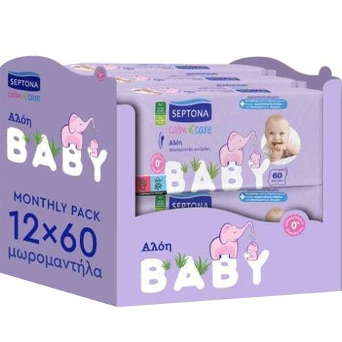 Septona Baby Calm n\' Care Wipes Aloe Monthly Pack 720 Части (12x60 части)