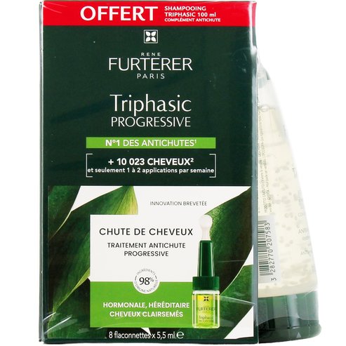 Rene Furterer Promo Triphasic Progressive Anti-Hair Loss Treatment 8x5.5ml & Подарък Triphasic Anti-Hair Loss Ritual Shampoo 100ml