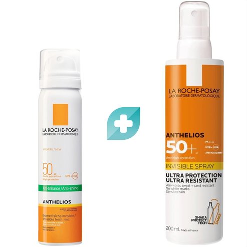 La Roche-Комплект Anthelios Anti-Shine Face Mist Spf50, 75ml & Invisible Face - Body Spray Spf50+, 200ml