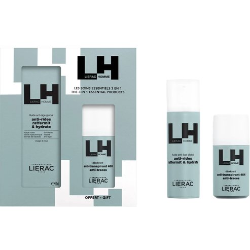 Lierac Promo Homme Global Anti-Aging, Anti-Wrinkles Firms - Moisturizes Fluid 50ml & Подарък Deodorant Anti-Transpirant 48h Anti-Traces 50ml