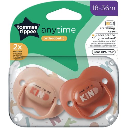 Tommee Tippee Anytime Orthodontic Silicone Soother 18-36m 2 броя - Пудра / Теракота