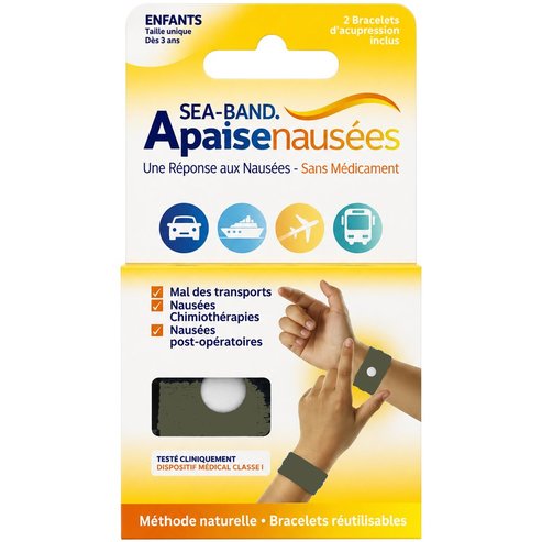 Sea-Band Kids Nausea Relief Comforting Accupresure Bands Облекчаващи акупресурни гривни за справяне с гаденето, подходящи за деца, без лекарства 2 броя - Каки