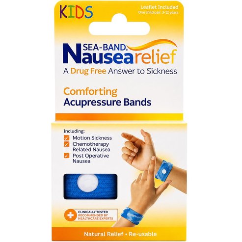 Sea-Band Kids Nausea Relief Comforting Accupresure Bands Облекчаващи акупресурни гривни за справяне с гаденето, подходящи за деца от 3 години & нагоре 2 броя