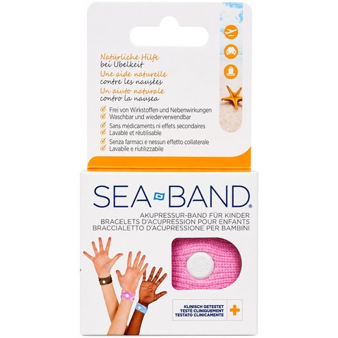 Sea-Band Kids Nausea Relief Comforting Accupresure Bands Облекчаващи акупресурни гривни за справяне с гаденето, подходящи за деца, без лекарства 2 броя - Розово