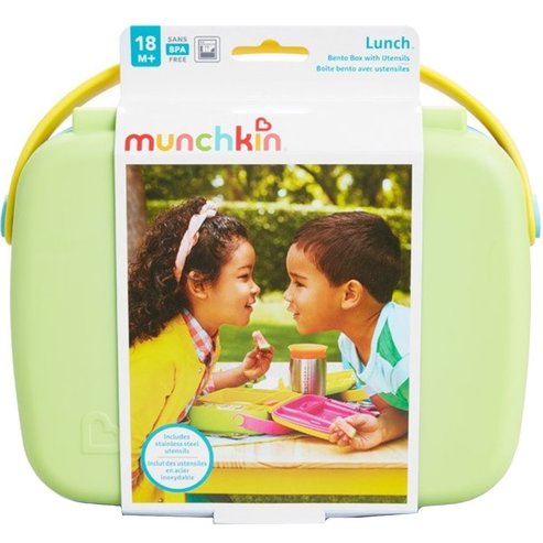 Munchkin Bento Box Green / Blue Кутия за храна с отделения & вилица & лъжица 1 брой