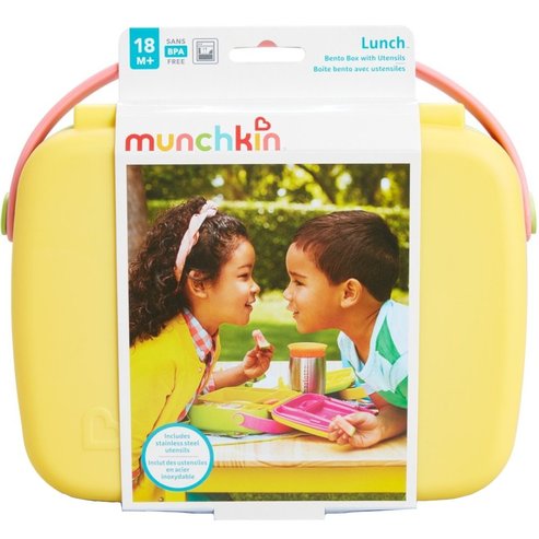 Munchkin Bento Box Yellow / Pink Кутия за храна с отделения & вилица & лъжица 1 брой