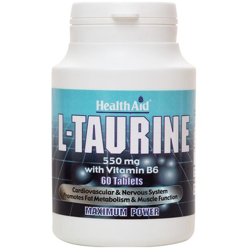 Health Aid L-Taurine 550mg Хранителна добавка с аминокиселина таурин и витамин B6 за подкрепа на сърдечно-съдовата и нервната система 60tabs