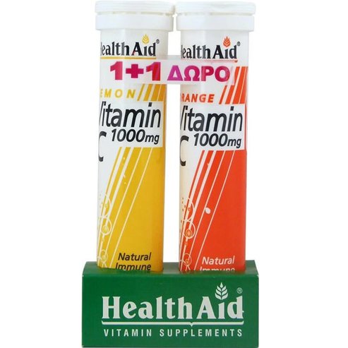 Health Aid Promo Vitamin C 1000mg 20 Effer.tabs - Lemon & Подарък 20 Effer.tabs - Orange