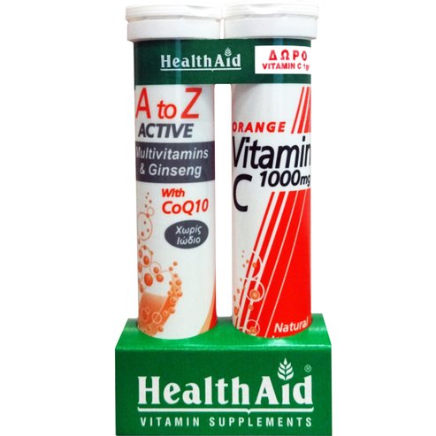 Health Aid Promo Α to Ζ Active Multivitamins & Ginseng With CoQ10 20 Effer.tabs & Подарък Vitamin C 1000mg 20 Effer.tabs