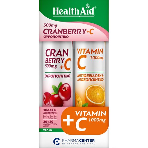 Health Aid Promo Cranberry 500mg Plus Vitamin C 100mg Natural Flavor 20 Effer.tabs & Vitamin C 1000mg Orange 20 Effer.tabs