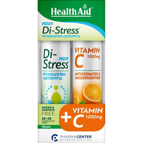 Health Aid Promo Di-Stress Fizzy Lemon - Pineapple 20 Effer.tabs & Vitamin C 1000mg Orange 20 Effer.tabs