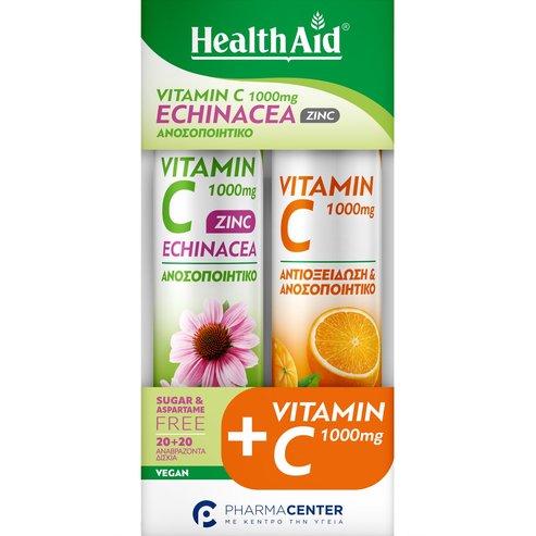 Health Aid Promo Vitamin C 1000mg, Echinacea & Zinc Lime 20 Effer.tabs & Vitamin C 1000mg Orange 20 Effer.tabs