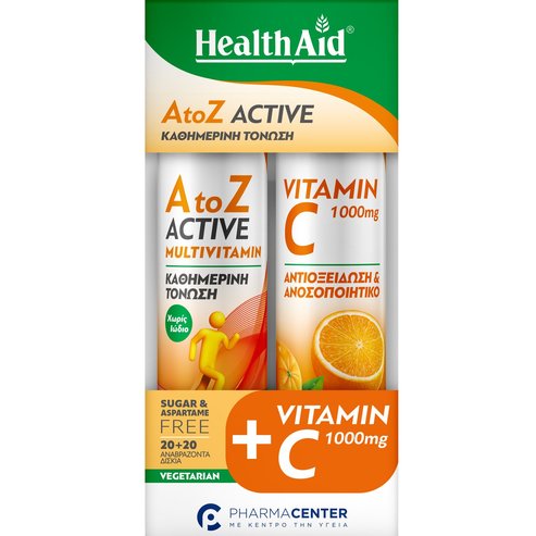 Health Aid Promo AtoZ Active Multivitamin Tropical Fruits 20 Effer.tabs & Vitamin C 1000mg Orange 20 Effer.tabs