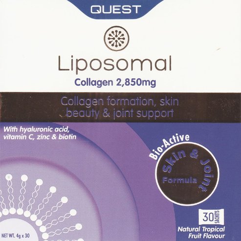 Quest Liposomal Collagen 2,850mg Хранителна Добавка с Колаген в Липозомна Форма в Комбинация с Витамини & Цинк за Добро Здраве на Кожата & Ставите с Вкус на Тропически Плодове 30 Sachets