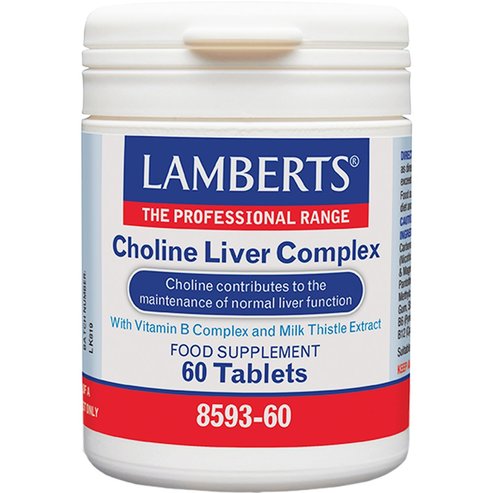 Lamberts Choline Liver Complex Хранителна добавка с комплекс от бял трън, витамини B и холин за поддържане на нормалната функция на черния дроб и подпомагане на храносмилането 60tabs