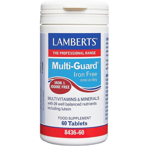 Lamberts Multi-Guard Iron & Iodine Free Хранителна добавка с мултивитамини & минерали без желязо & йод за енергия, тонус & покриване на хранителните нужди на лица над 50 години 60tabs