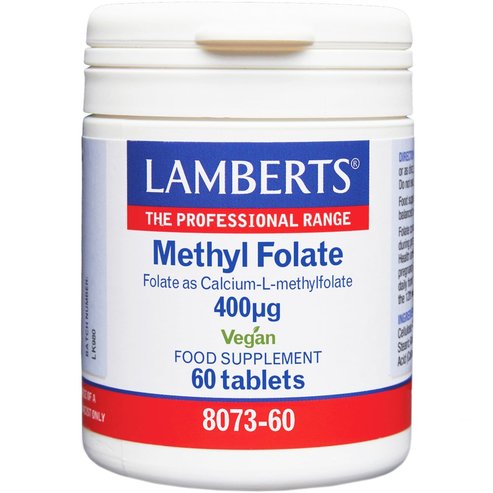 Lamberts Methyl Folate 400μg Хранителна добавка с фолиева киселина в метаболитно активна форма за правилното развитие на тъканите по време на бременност, енергийния метаболизъм & баланса на хомоцистеина 60tabs