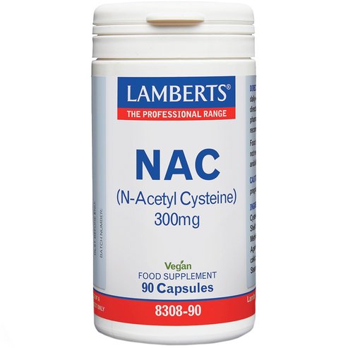 Lamberts NAC 300mg Хранителна добавка с високопречистен N-ацетил-L-цистеин за детоксикация & добро функциониране на черния дроб & дихателната система 90caps