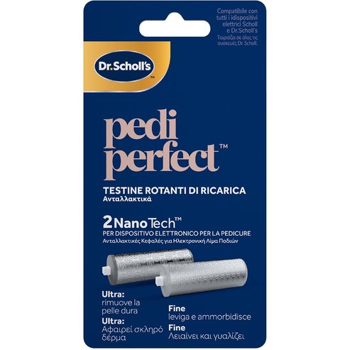 Scholl Pedi Perfect Recharge NanoTech Replacement Head Резервни ролкови глави за електрическа пила за крака, които премахват твърдата кожа, изглаждат и полират 2 броя