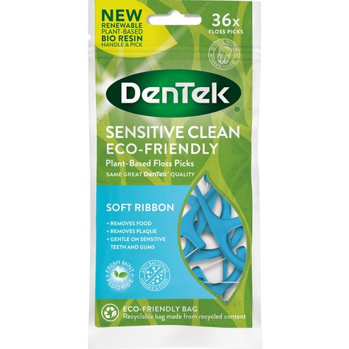 Dentek Sensitive Clean Plant-Based Floss Picks Soft Ribbon 36 бр