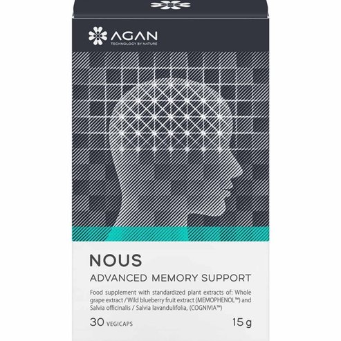 Agan Nous Advanced Memory Support Хранителна добавка с екстракт от грозде, боровинка & градински чай за подпомагане на концентрацията, мисловната дейност, умствената яснота & паметта 30veg.caps