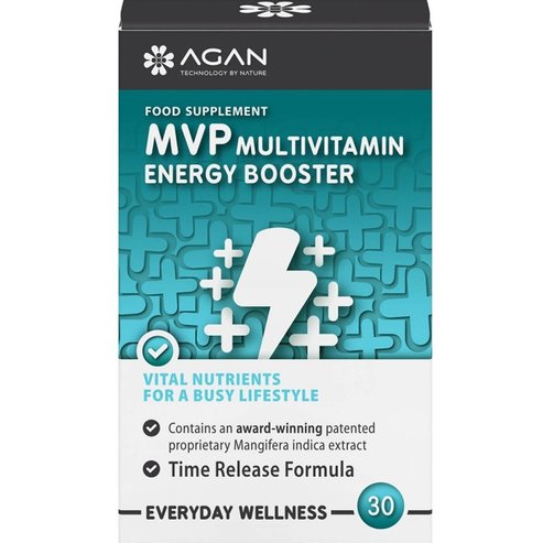 Agan MVP Multivitamin Energy Booster Хранителна Добавка с Витамини, Минерали & Растителни Екстракти за Намаляване на Умората, Отпадналостта & Повече Енергия 30tabs