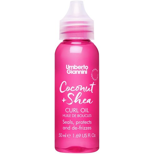 Umberto Giannini Coconut & Shea Curl Oil Изключително леко олио с кокосово масло, масло от карите & зехтин за защита на косъма от накъсване & външни увреждания, идеално за вълниста или къдрава коса 50ml