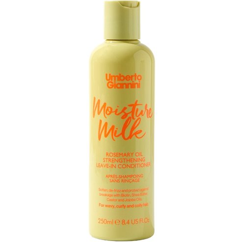Umberto Giannini Strong Curls Moisture Milk Rosemary Oil Leave-In Conditioner Подхранващ балсам без отмиване, който омекотява и предпазва от накъсване с биотин, масло от шеа, рициново масло и жожоба 250ml