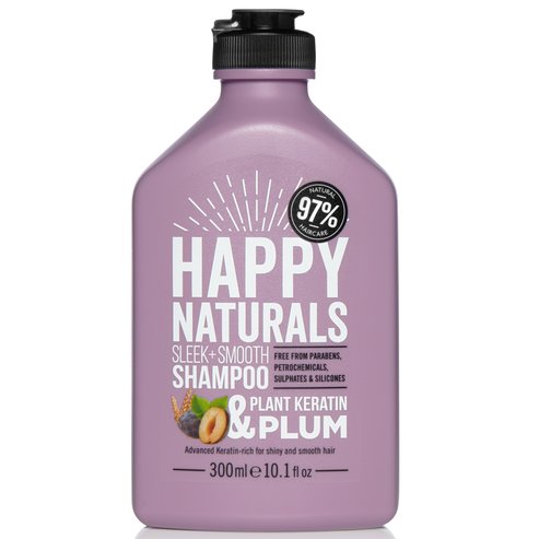 Happy Naturals Sleek + Smooth Shampoo Plant Keratin & Plum Шампоан Идеален за контрол на къдриците и допълнителен блясък 300ml
