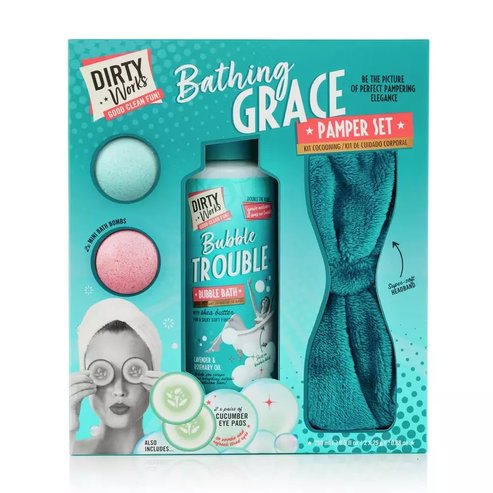 Dirty Works Promo Pack Bathing Grace Pamper Set Bubble Trouble Bath 500ml & Δώρο 2 Mini Bubble Bath Bombs & Подарък Super Soft Headband