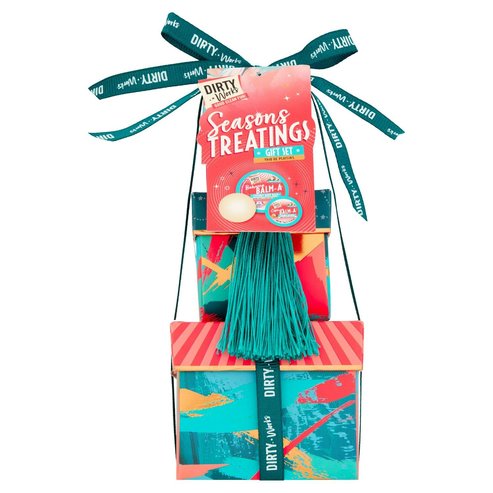 Dirty Works Season Treatings Gift Set Coconut Lip Balm 10g, Coconut Bath Bomb 40g & Coconut Body Balm 50ml