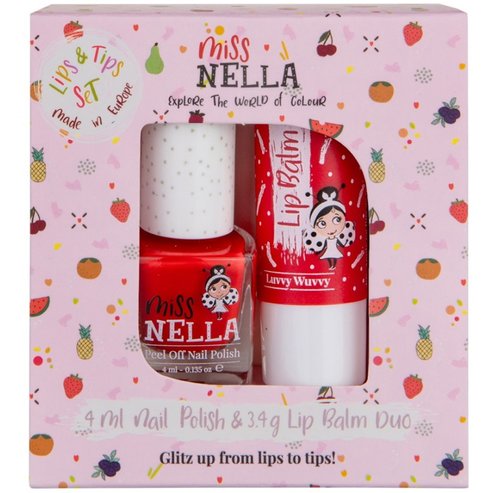 Miss Nella PROMO PACK Lips & Tips Set Lip Balm Luvvy Wuvvy 3.4g & Peel Off Nail Polish Strawberry n Cream 4ml