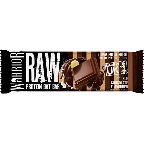 Warrior Raw Protein Oat Bar Хранителна добавка – овесен протеинов бар с високо съдържание на суроватъчен протеин за енергия & издръжливост с вкус на шоколад 75gr - Double Chocolate Flavoured
