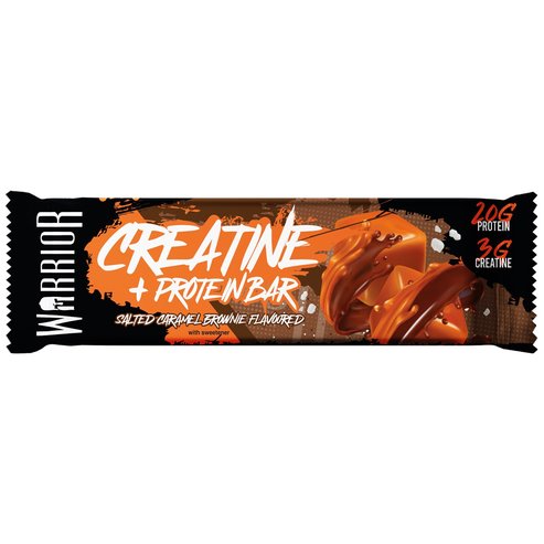 Warrior Creatine & Protein Bar Хранителна добавка – зърнен бар с високо съдържание на суроватъчен протеин & креатин за сила, енергия & издръжливост с вкус на брауни със солен карамел 75gr - Salted Caramel Brownie Flavoured