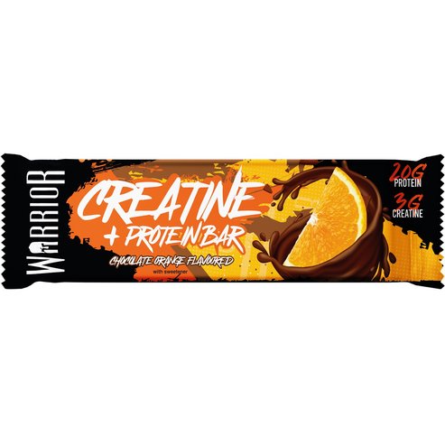 Warrior Creatine & Protein Bar Хранителна добавка – зърнен бар с високо съдържание на суроватъчен протеин & креатин за сила, енергия & издръжливост с вкус на шоколад и портокал 75gr - Chocolate Orange Flavoured