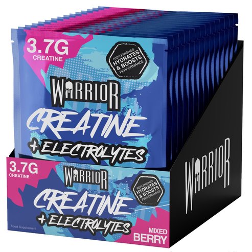 Warrior Creatine Plus Electrolytes Хранителна добавка с креатин монохидрат и комплекс от електролити в комплексна формула за ежедневен прием с приятен вкус 15sachets x 9g - Mixed Berry Flavor