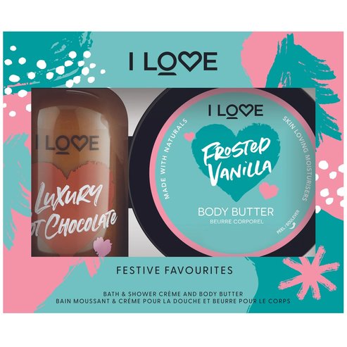 I love... Delicious Duo Gift Box Festive Favourites Luxury Hot Chocolate Shower Cream 250ml & Frosted Vanilla Body Butter 200ml
