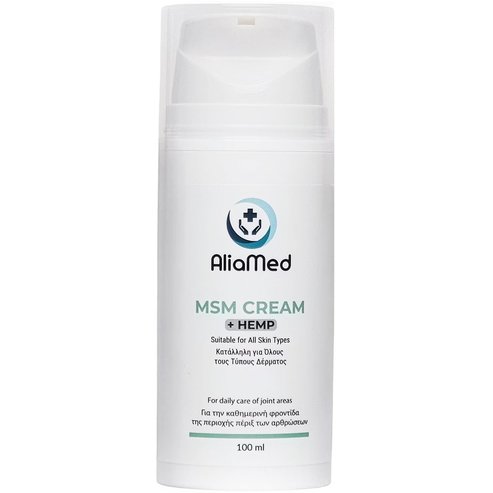 AliaMed MSM Cream & Hemp Успокояващ, релаксиращ крем с MSM, хондроитин, глюкозамин & масло от коноп за облекчаване на болката в уморени мускули & стави 100ml