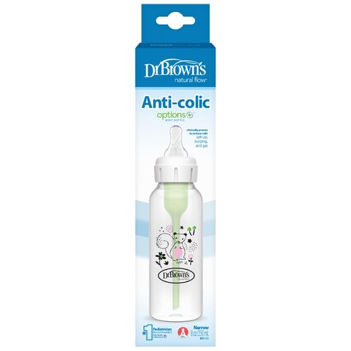 Dr. Brown’s Anti-colic Options+ Spit-up, Burping & Gas Код SB81108 пластмасово бебешко шише, специално проектирано да намалява коликите & рефлукса, причинени от храненето при бебета 250ml - Squirrel