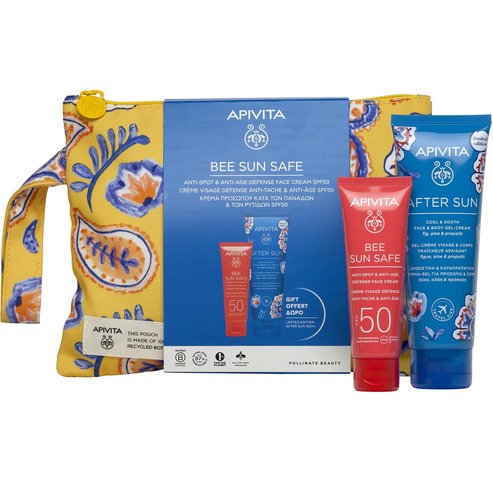 Apivita Promo Bee Sun Safe Anti-Spot & Anti-Age Defence Face Cream Spf50, 50ml & Подарък After Sun Cool & Sooth Gel-Cream Travel Size 100ml, торбичка 1 бр