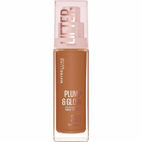 Maybelline Lifter Plump & Glow Spf15 Foundation Хидратиращ фон дьо тен със средна защита, 2% ниацинамид и хиалуронова киселина за плътен и сияен вид през целия ден 30ml - 355