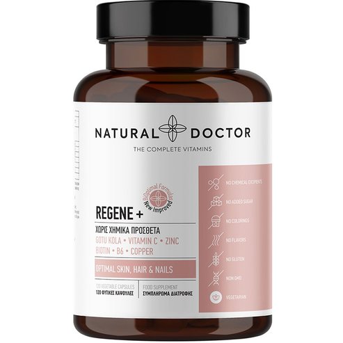 Natural Doctor Regene+ Хранителна добавка с екстракт от Азиатска Центела, Цистеин, Витамини & Минерали за поддържане на нормалното състояние на кожата, косата & ноктите 120veg.caps