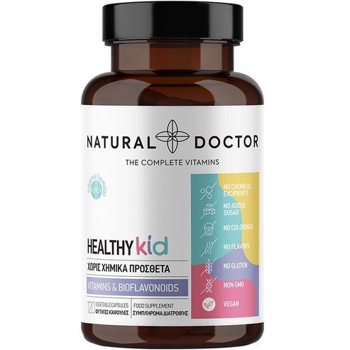 Natural Doctor Healthy Kid Хранителна добавка с витамини, минерали и биофлавоноиди за деца над 3 години за покриване на хранителни дефицити и възстановяване на хранителни вещества в мини капсули 120veg.cpas
