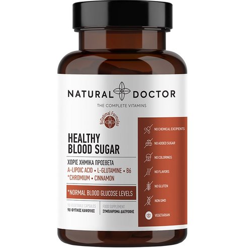 Natural Doctor Healthy Blood Sugar Хранителна добавка с кора от канела, алфа липоева киселина (ALA), витамини, минерали & аминокиселини за поддържане на нормални нива на глюкоза в кръвта 90veg.caps